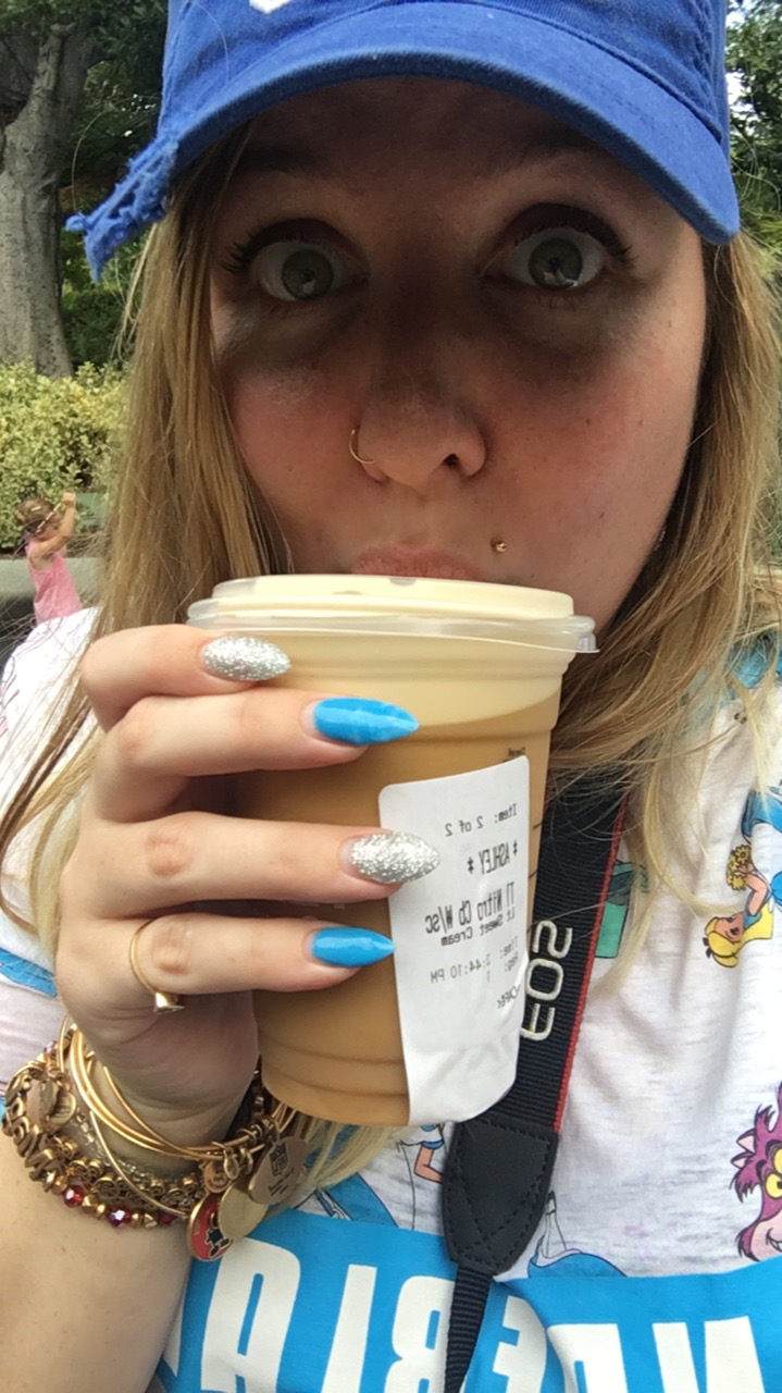 Drinking Starbucks nitro cold brew at Disneyland